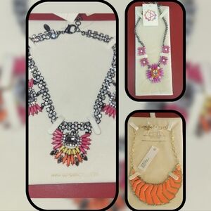 NEW 3 Amrita Singh Neon Orange Hammered Princess Joan Chunky Statement Necklaces